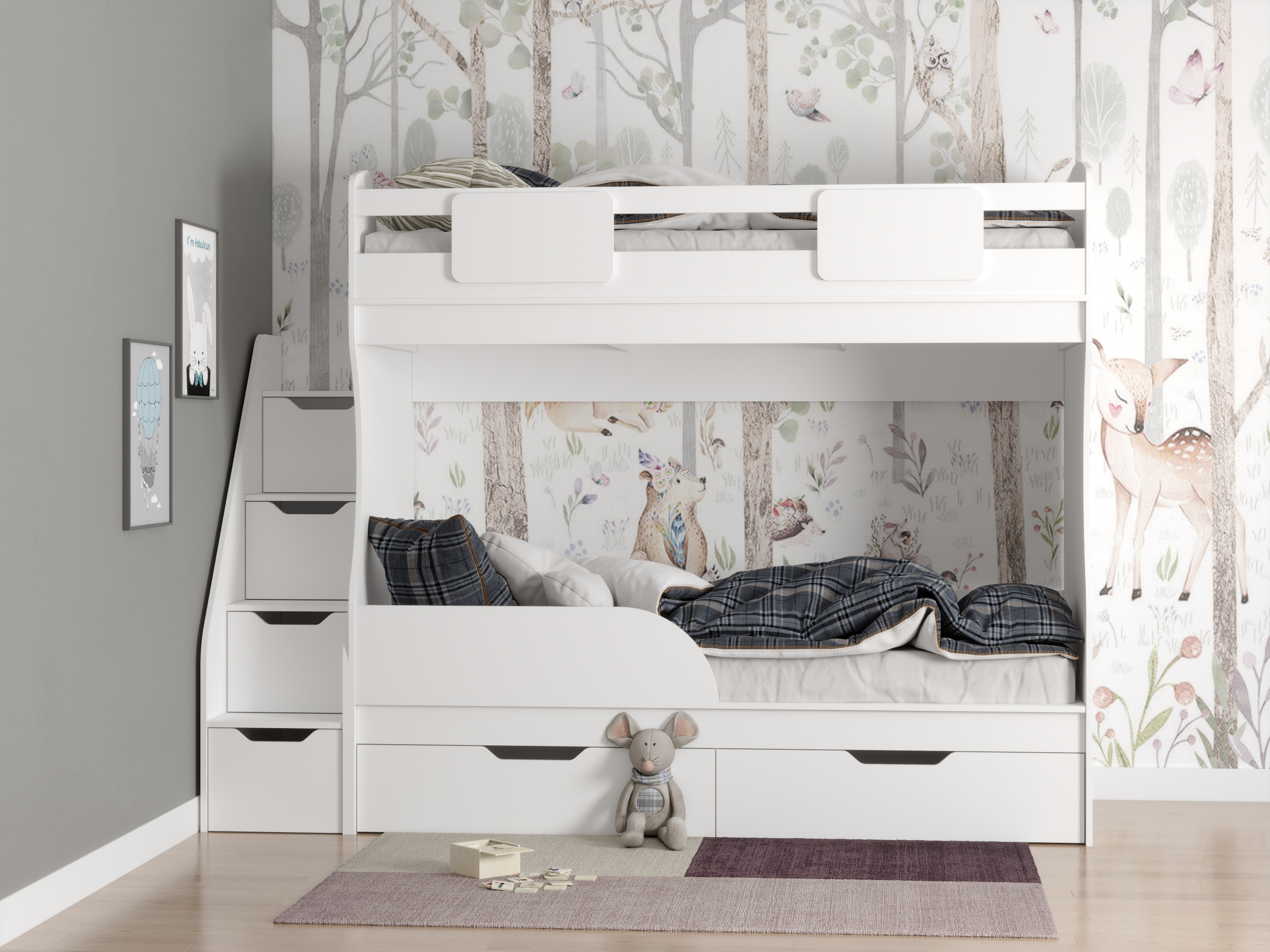 Двухъярусная кровать 180х80 Дуэт (цвет белый) с бортиком