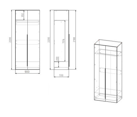 Распашной шкаф + угловой шкаф + стеллаж переходной + пенал коллекции Брайт Графит