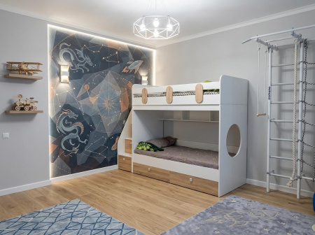 Кровать двухъярусная Фортуна-2 (дуб сонома + белый) 180*80 от Династия Kids