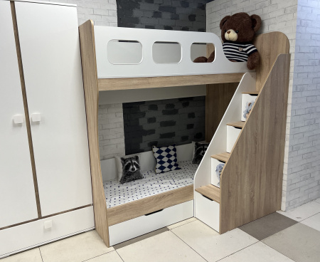 Кровать 2-х ярусная Умка-6 (корпус дуб золотистый + фасады белые) от Династия Kids