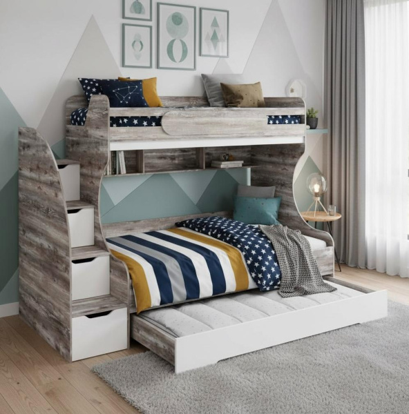 Кровать БИГ 120х200 (бетон пайн + белый) от Династия Kids