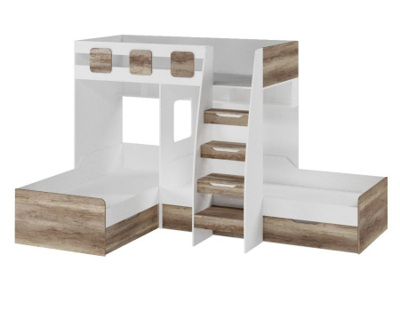 Кровать 3-х ярусная Династия (дуб каньон+белый)