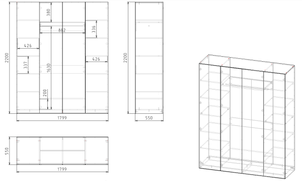 Шкаф 4-х дверный коллекции Брайт Золотистый от Династия Kids