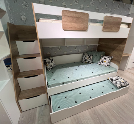 Кровать-чердак Мозаика + кровать Двушка (вяз швейцарский) 190х90 от Династия Kids