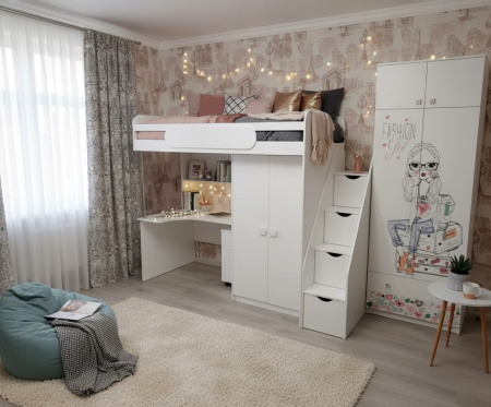 Кровать-чердак Колледж-2 (цвет белый) 200х90  от Династия Kids