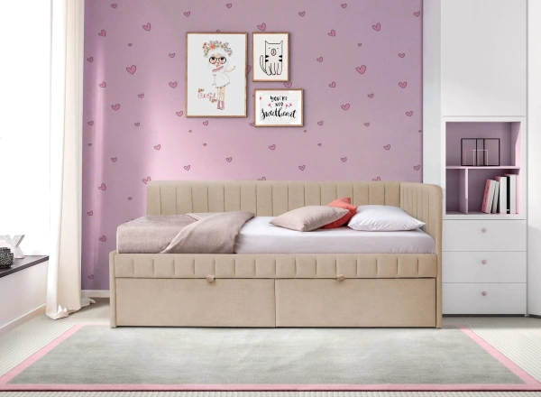 Угловая кровать Слайт Полоса 80х160 (правая). Велюр Тедди 304  от Династия Kids