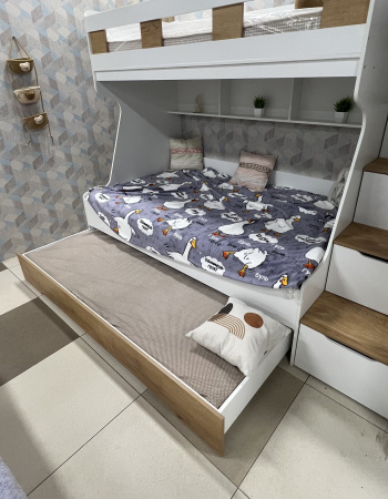 Кровать РУМ 120х200 с доп.спальным местом (корпус велюр + фасады белые)