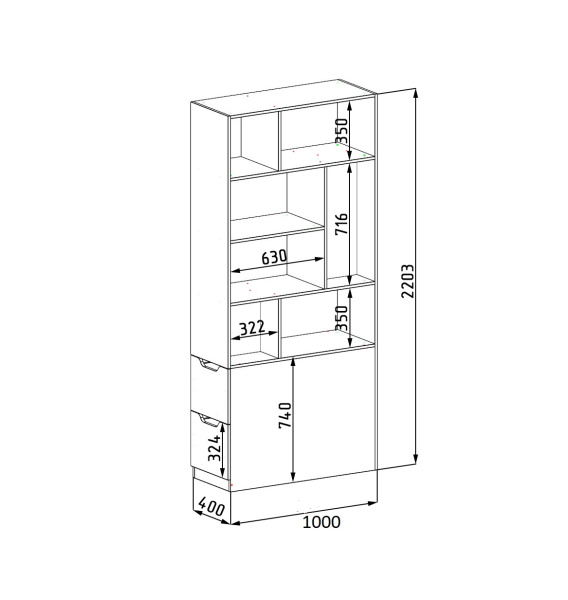Стеллаж-перегородка для зонирования 1000 мм от Династия Kids