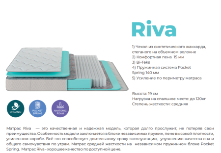 Матрас пружинный РИВА 190х90. Высота 19 см от Династия Kids
