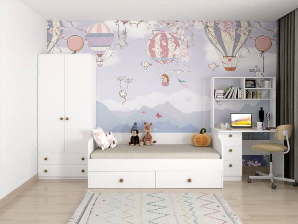 Кровать 180х80 коллекции Умка NEW (прямая спинка). Ручки - дуб от Династия Kids