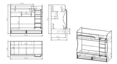 Кровать 2-х ярусная Омега (цвет белый + лестница черная) 190х80 от Династия Kids