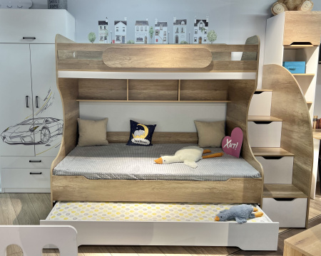 Кровать БИГ 120х200 (дуб сонома+белый)  от Династия Kids