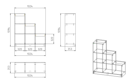 Комплект мебели: кровать-чердак Мозаика + Стеллаж универсальный  от Династия Kids