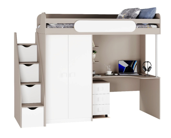 Кровать-чердак Колледж-2 (велюр + белый) 200х90  от Династия Kids