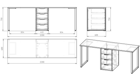 Стол Дуэт 2200 мм (белый + опоры черные). Столешница 22 мм от Династия Kids