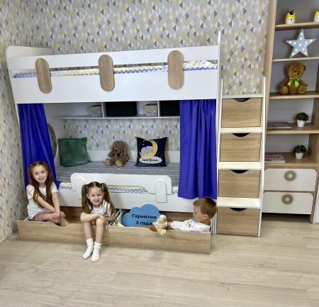Кровать двухъярусная Фортуна 180х80 (белый + дуб сонома) от Династия Kids