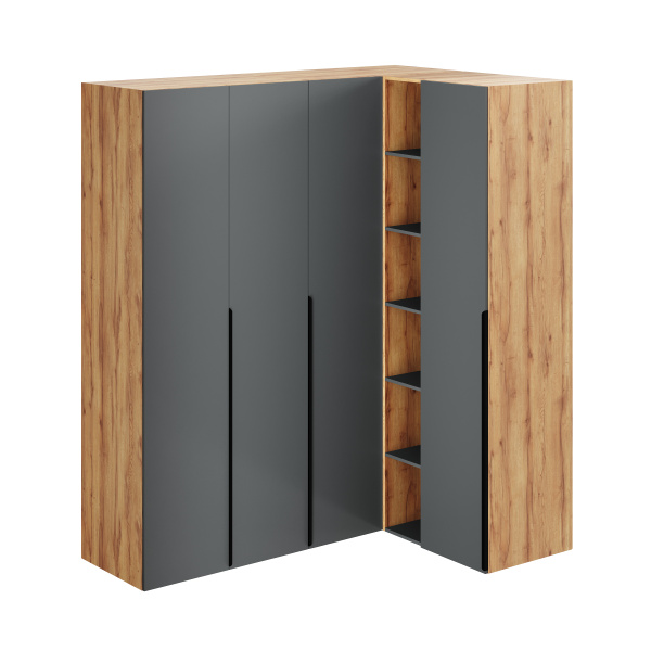 Распашной шкаф + угловой шкаф + стеллаж переходной + пенал коллекции Брайт Графит