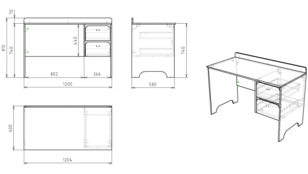 Стол письменный Юни ширина 1200 мм (дуб сонома+белый) от Династия Kids